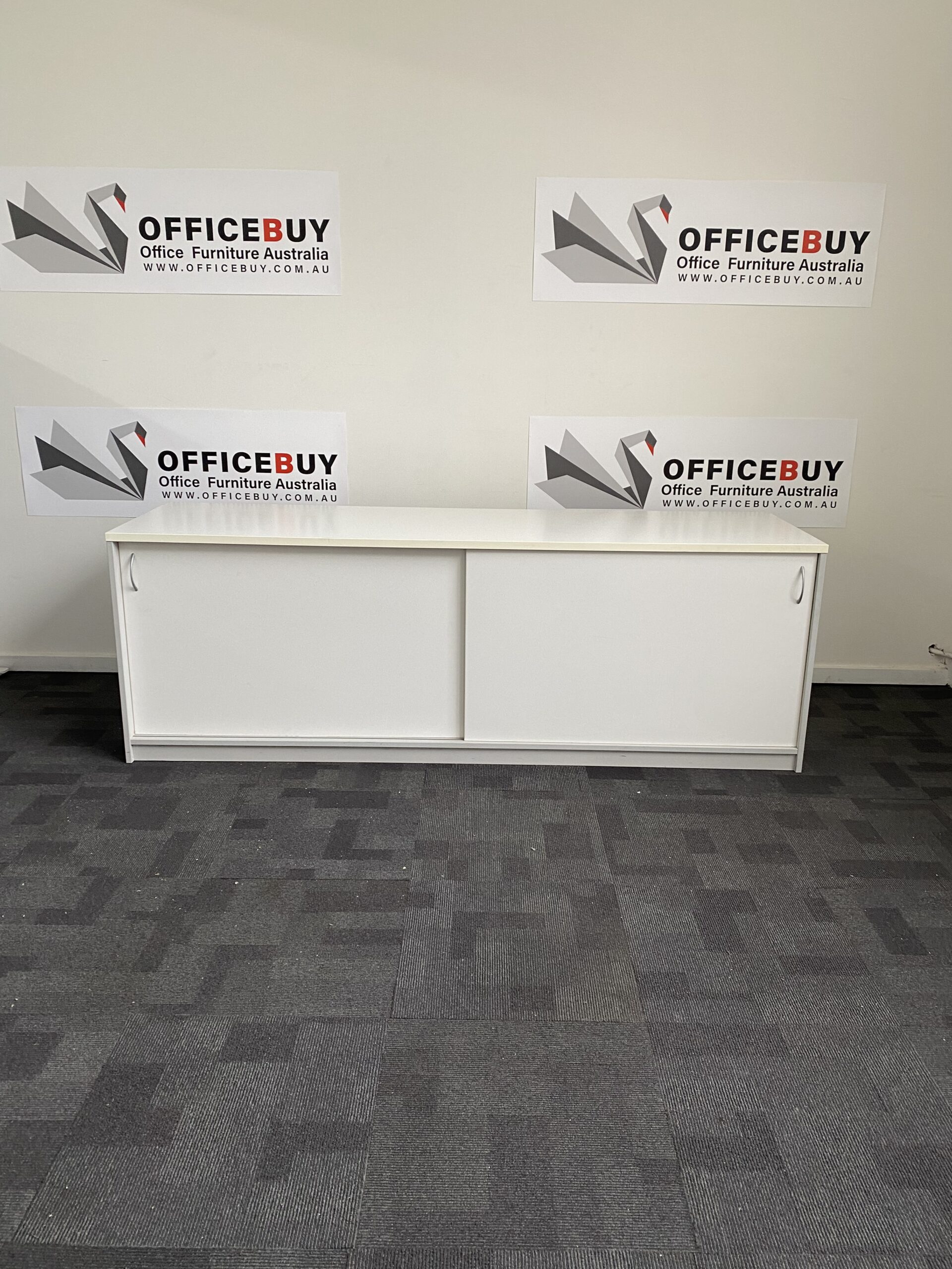 Second Hand Sliding Door CredenzaWhite and Light Grey2100mm OfficeBuy